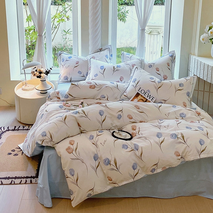 91家纺网 家纺一手货源 找家纺 梧桐树 2025新款100%全棉13372加厚印花四件套 A25浅浅花漾