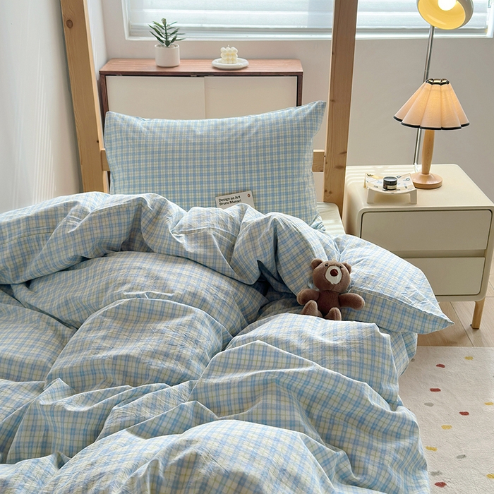 91家纺网 家纺一手货源 找家纺 水洗的故事 2025新款A类色织水洗棉学生三件套 青果-