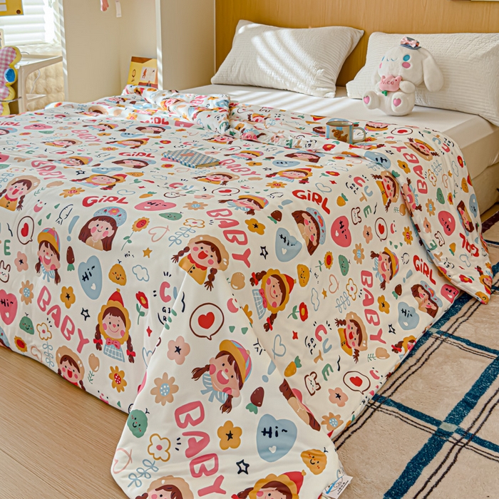 91家纺网 家纺一手货源 找家纺 品乐家纺 2025新款A类针织棉大豆被夏被夏凉被空调被学生被子 快乐女孩