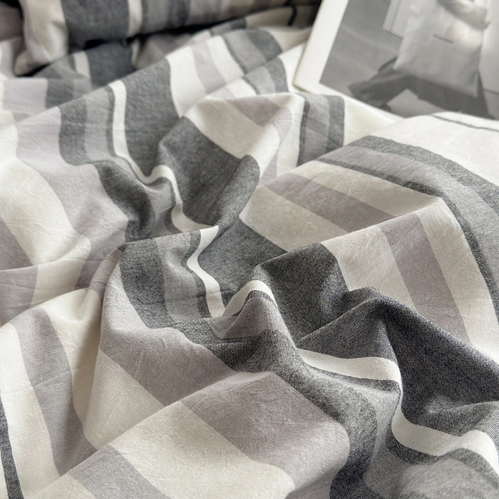 91家纺网 家纺一手货源 找家纺 水洗的故事2025新款A类AB版全棉色织水洗棉四件套 棕条烟灰