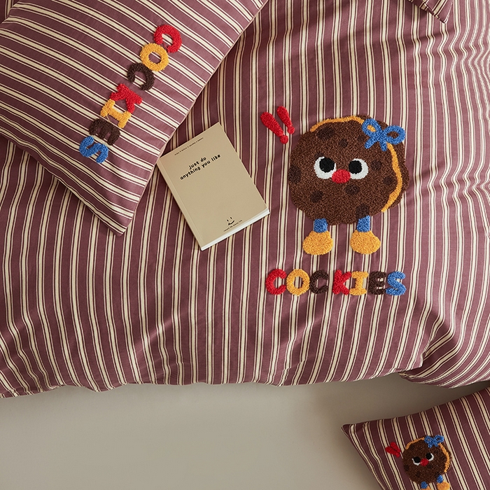 91家纺网 家纺一手货源 找家纺 怡家居 2025新款全棉双层纱可爱卡通毛巾绣四件套 可爱曲奇