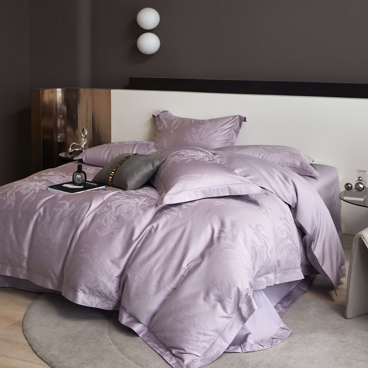 91家纺网 家纺一手货源 找家纺 榻尚家居 2025春夏新款长绒棉全棉纯棉贡缎提花手工立体埋绳工艺四件套 维斯纳（温馨紫）