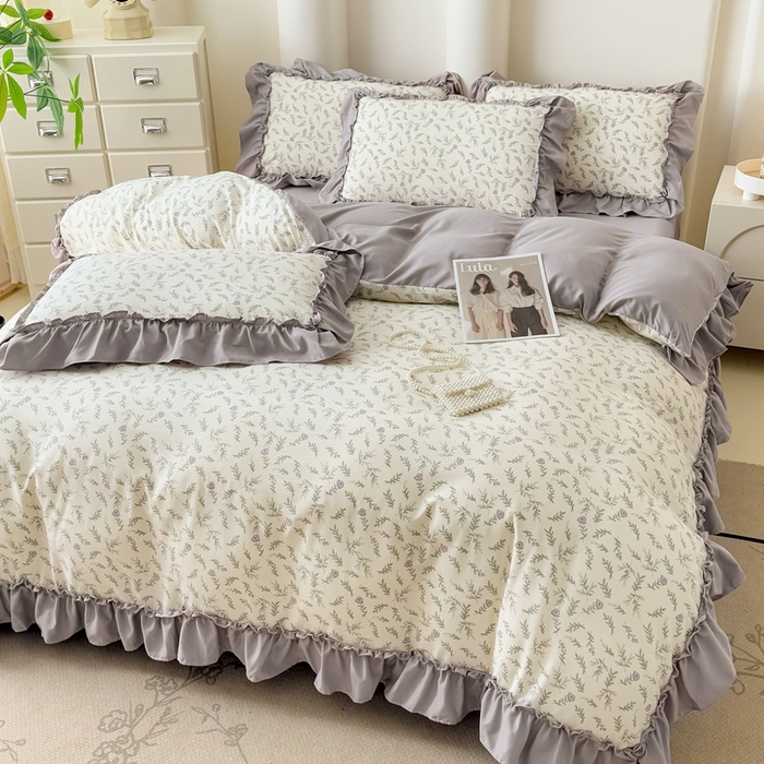 91家纺网 家纺一手货源 找家纺 金米诺 2025新款韩版有氧针织棉双层纱四件套 甜心公主