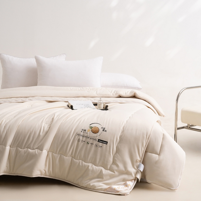 91家纺网 家纺一手货源 找家纺 易睡2025年新款大豆被春秋被冬被被子被芯 米色