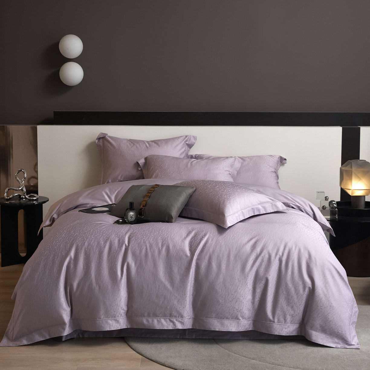 91家纺网 家纺一手货源 找家纺 榻尚家居 2025春夏新款长绒棉全棉纯棉贡缎提花手工立体埋绳工艺四件套 艾克亚（温馨紫）