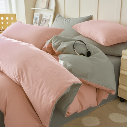 寐绸家纺 2025新款纯棉水洗棉双拼单被套（自然光） 豆沙+毛毯灰