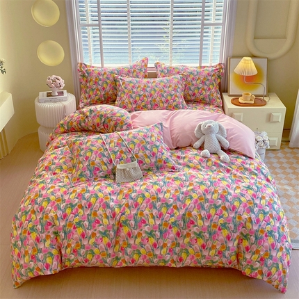 宝齐莱家纺 2025新款13372全棉印花四件套 郁金香