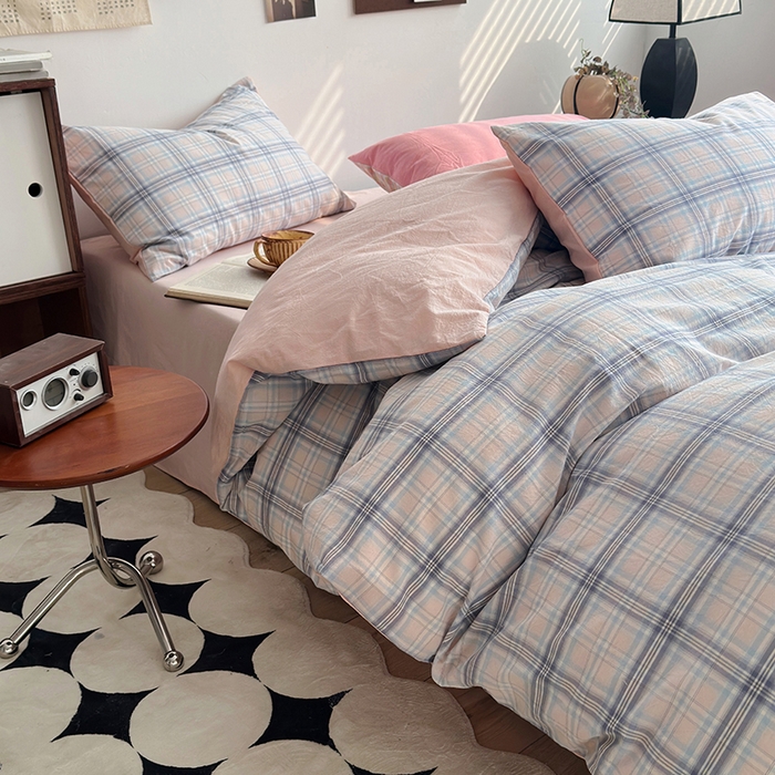 91家纺网 家纺一手货源 找家纺 水洗的故事2025新款A类AB版全棉色织水洗棉四件套 晚星