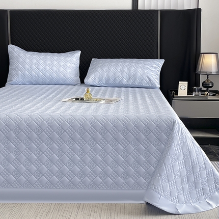 91家纺网 家纺一手货源 找家纺 2025新款A类100支长绒棉夹棉床盖三件套全棉纯棉加厚绗绣床单四季款床上用品 慕蓝