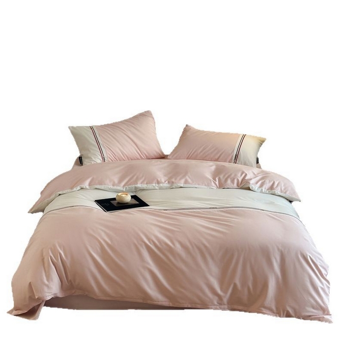 91家纺网 家纺一手货源 找家纺 2025【A类全棉绣花四件套】布朗款日式无印A类拼接四件套良品全棉床品件套纯色纯棉高端绣花四件套