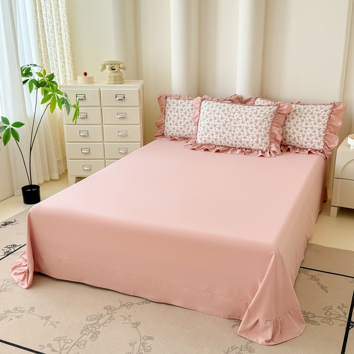 91家纺网 家纺一手货源 找家纺 金米诺 2025新款韩版有氧针织棉双层纱四件套 花境