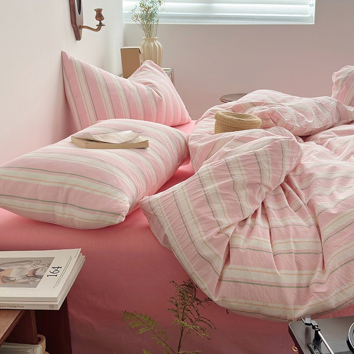 91家纺网 家纺一手货源 找家纺 水洗的故事 2025新款无印良品水洗棉四件套 粉彩