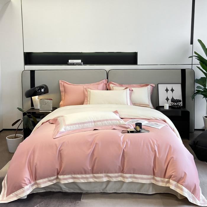 91家纺网 家纺一手货源 找家纺 桃园 2025新款纯棉全棉长绒棉刺绣绣花高端礼盒四件套-莱卡 莱卡豆沙粉