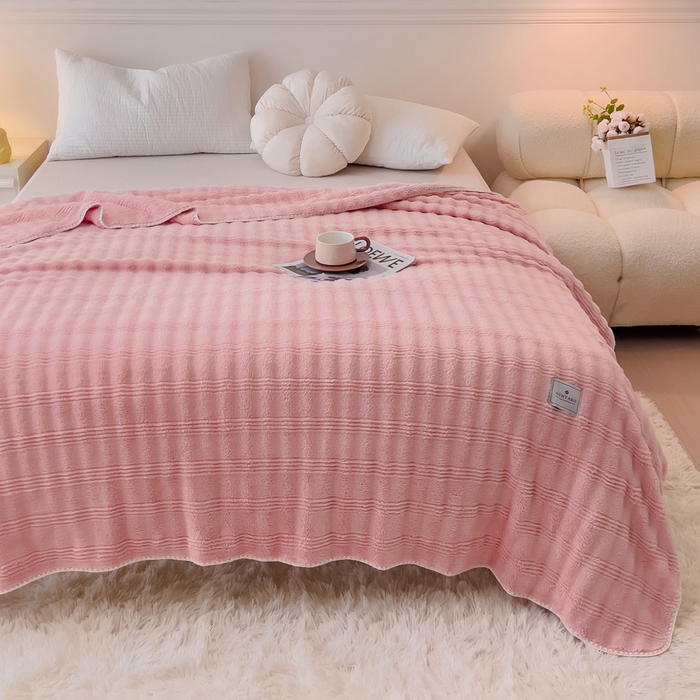 91家纺网 家纺一手货源 找家纺 宜家坊 2025新款高克重双面绒毛卡兔绒多功能毛毯 蜜桃粉