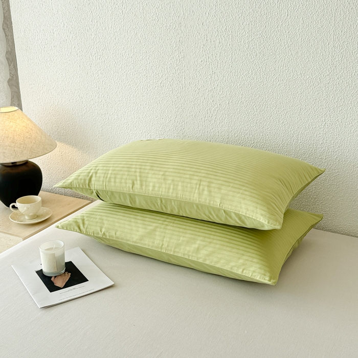 91家纺网 家纺一手货源 找家纺 眠博士 2025新款高支高密60支全棉条纹提花单枕套 枕套-提花豆绿