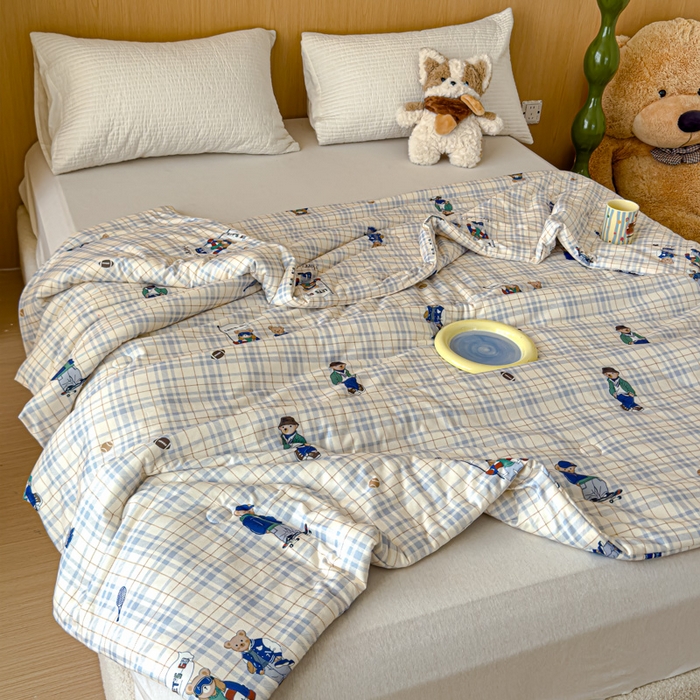 91家纺网 家纺一手货源 找家纺 品乐家纺 2025新款A类针织棉大豆被夏被夏凉被空调被学生被子 绅士熊