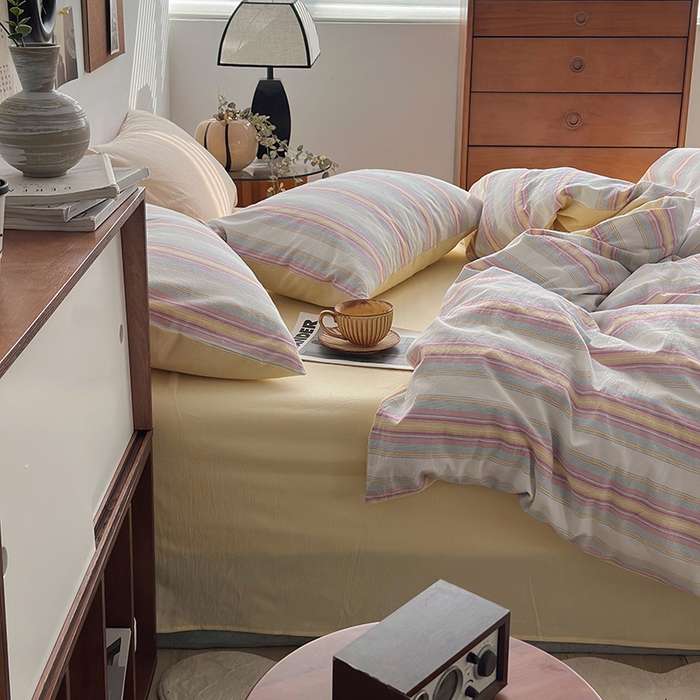 91家纺网 家纺一手货源 找家纺 水洗的故事2025新款A类AB版全棉色织水洗棉四件套 拾光