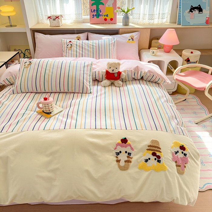 91家纺网 家纺一手货源 找家纺 娜娜 2025新款全棉立体毛巾绣四件套 甜心小猫