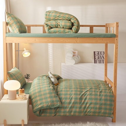 水洗的故事 2025新款开学季色织水洗棉学生宿舍三件套 青萝绿