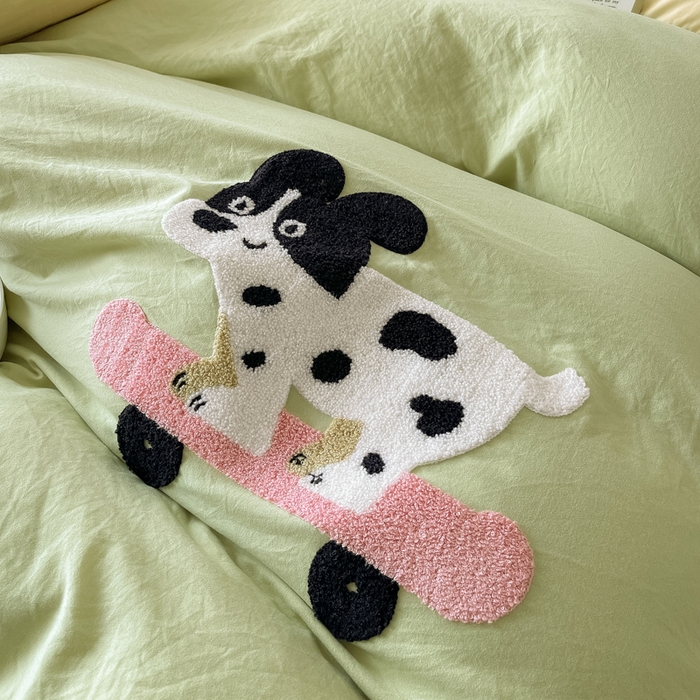 91家纺网 家纺一手货源 找家纺 宜家坊 2025新款卡通水洗棉毛巾绣四件套 浅绿配米黄