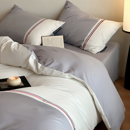 91家纺网 家纺一手货源 找家纺 2025【A类全棉绣花四件套】布朗款日式无印A类拼接四件套良品全棉床品件套纯色纯棉高端绣花四件套