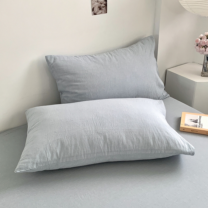 91家纺网 家纺一手货源 找家纺 水洗的故事 2025新款色织水洗棉多巴胺纯色款四件套 浅蓝素色