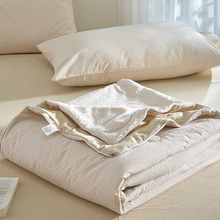 91家纺网 家纺一手货源 找家纺 2025【水洗棉大豆夏被】细格款日式无印全棉水洗棉大豆夏被良品全棉夏凉被空调被纯棉夏季被子