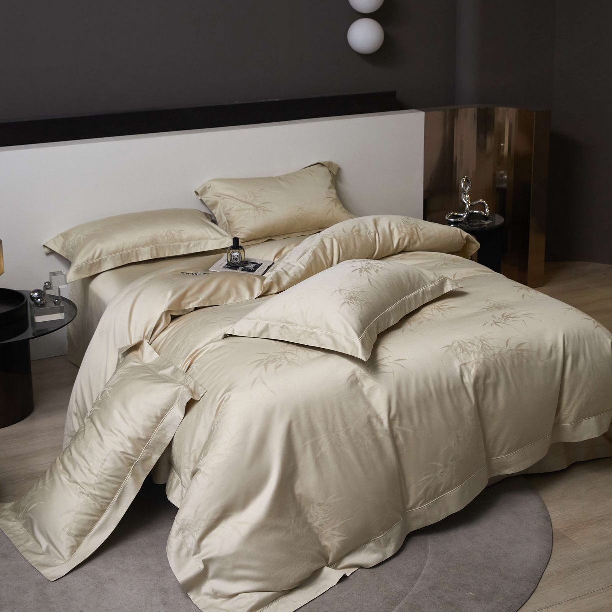 91家纺网 家纺一手货源 找家纺 榻尚家居 2025春夏新款长绒棉全棉纯棉贡缎提花手工立体埋绳工艺四件套 卡斯诺（清新绿）