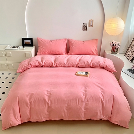 水洗的故事 2025新款色织水洗棉多巴胺纯色款四件套 嫩粉