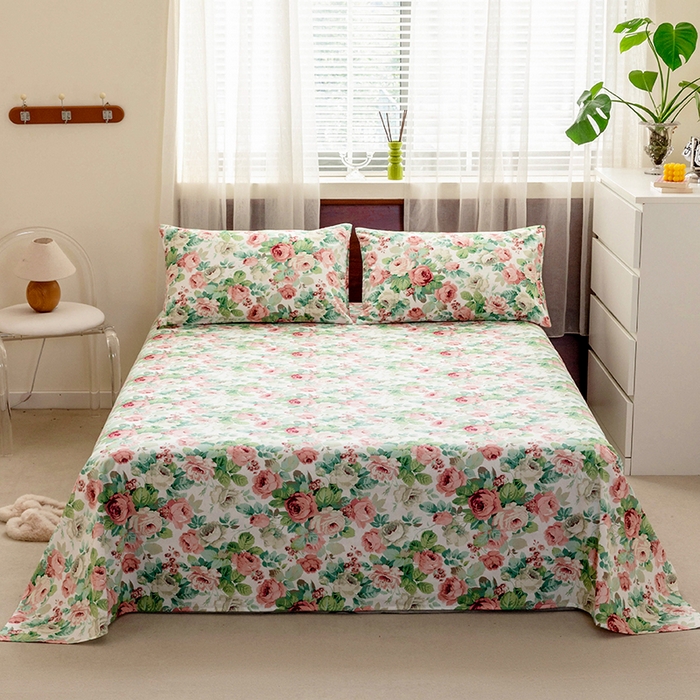 91家纺网 家纺一手货源 找家纺 绫韵 2025春夏新款ins清新卡通碎花全棉13372精梳纯棉单床单系列 浪漫花舞