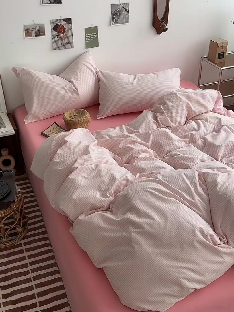 91家纺网 家纺一手货源 找家纺 水洗的故事 2025新款无印良品水洗棉四件套 小小格紫