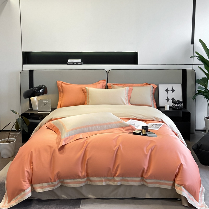 91家纺网 家纺一手货源 找家纺 桃园 2025新款纯棉全棉长绒棉刺绣绣花高端礼盒四件套-莱卡 莱卡爱玛橙