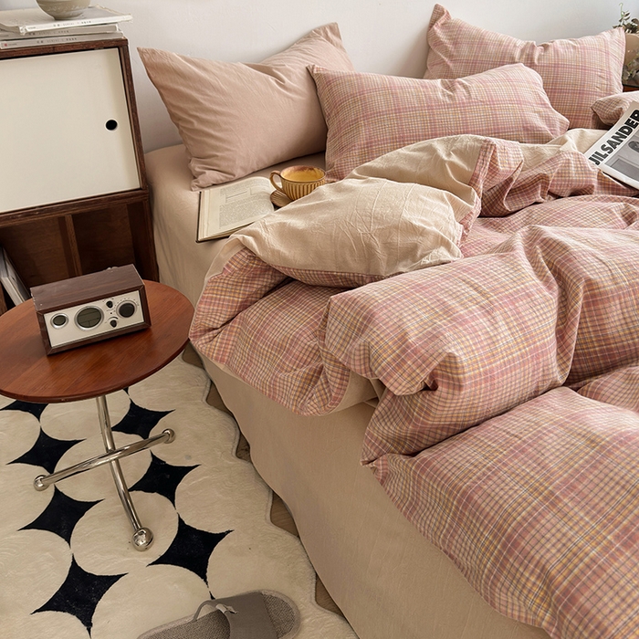 91家纺网 家纺一手货源 找家纺 水洗的故事2025新款A类AB版全棉色织水洗棉四件套 仙米格-橘