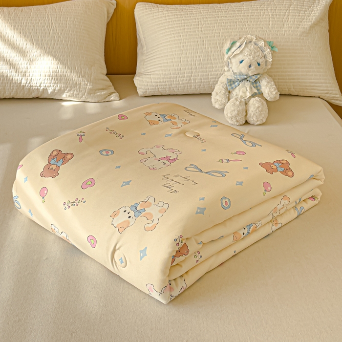 91家纺网 家纺一手货源 找家纺 品乐家纺 2025新款A类针织棉大豆被夏被夏凉被空调被学生被子 萌宠-米色