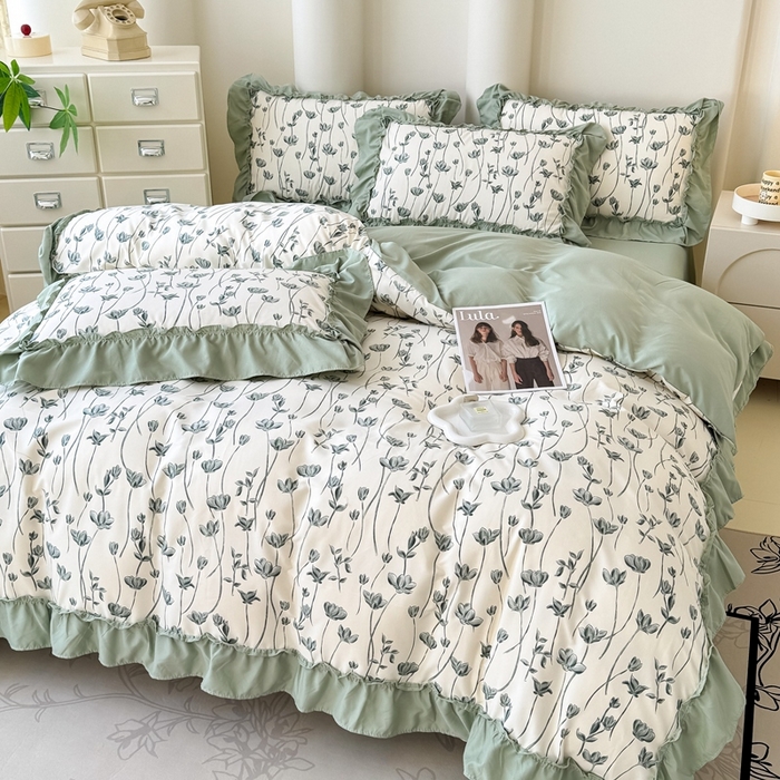 91家纺网 家纺一手货源 找家纺 金米诺 2025新款韩版有氧针织棉双层纱四件套 格瑞