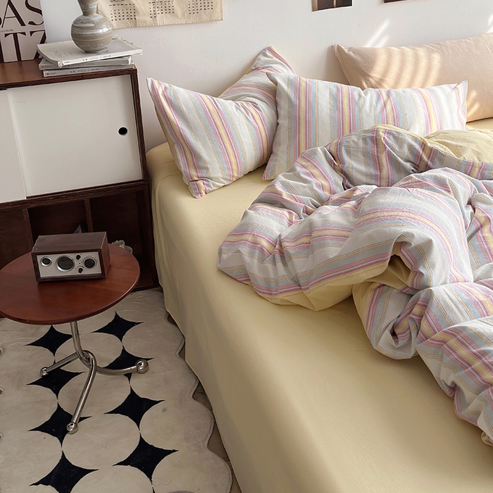 91家纺网 家纺一手货源 找家纺 水洗的故事2025新款A类AB版全棉色织水洗棉四件套 拾光