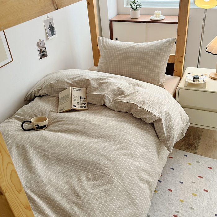 91家纺网 家纺一手货源 找家纺 水洗的故事 2025新款A类色织水洗棉学生三件套 雾山-