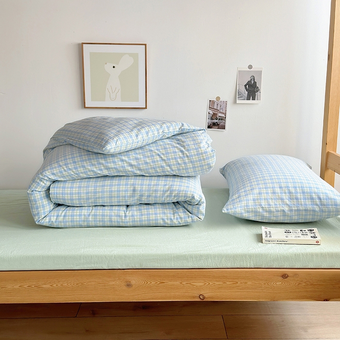 91家纺网 家纺一手货源 找家纺 水洗的故事 2025新款A类色织水洗棉学生三件套 青果-