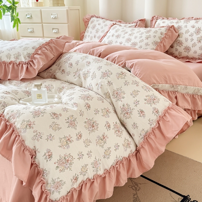 91家纺网 家纺一手货源 找家纺 金米诺 2025新款韩版有氧针织棉双层纱四件套 晨汐