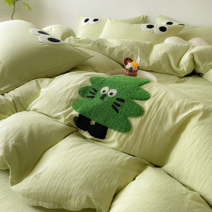 91家纺网 家纺一手货源 找家纺 宜家坊 2025新款卡通水洗棉毛巾绣四件套 幸运树