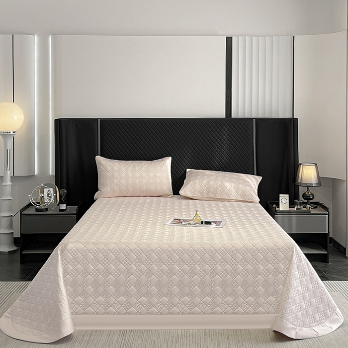 91家纺网 家纺一手货源 找家纺 2025新款A类100支长绒棉夹棉床盖三件套全棉纯棉加厚绗绣床单四季款床上用品 颜粉