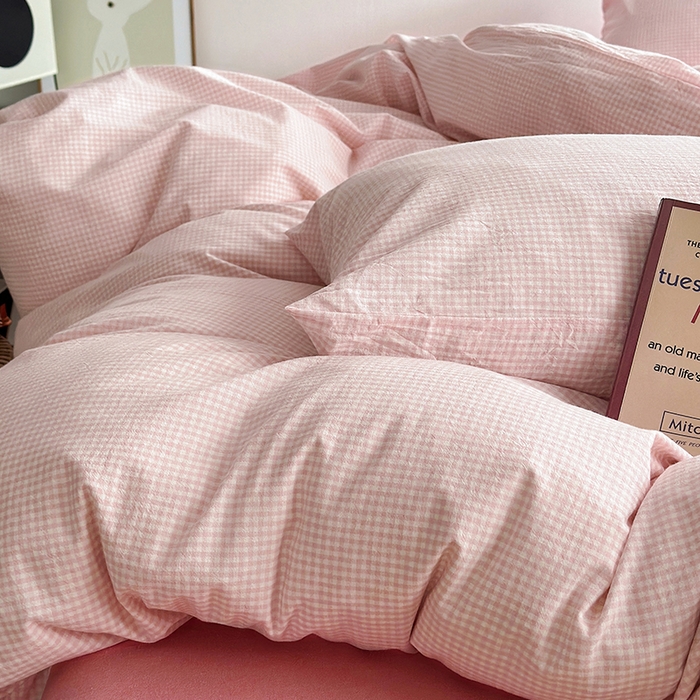 91家纺网 家纺一手货源 找家纺 水洗的故事 2025新款无印良品水洗棉四件套 小小格粉