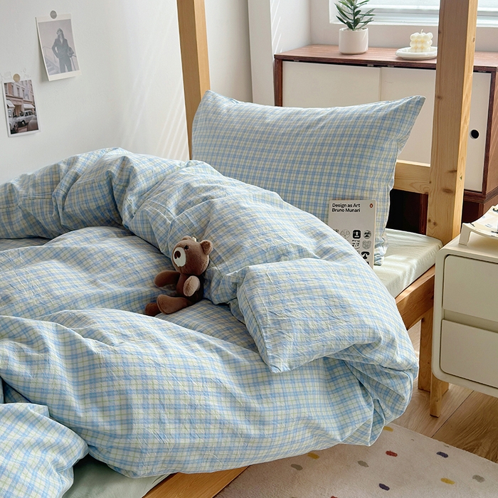 91家纺网 家纺一手货源 找家纺 水洗的故事 2025新款A类色织水洗棉学生三件套 青果-