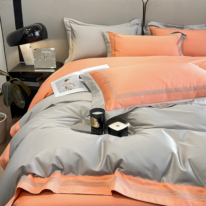 91家纺网 家纺一手货源 找家纺 桃园 2025新款纯棉全棉长绒棉刺绣绣花高端礼盒四件套-莱卡 莱卡迷雾灰