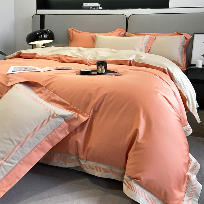 91家纺网 家纺一手货源 找家纺 桃园 2025新款纯棉全棉长绒棉刺绣绣花高端礼盒四件套-莱卡 莱卡爱玛橙