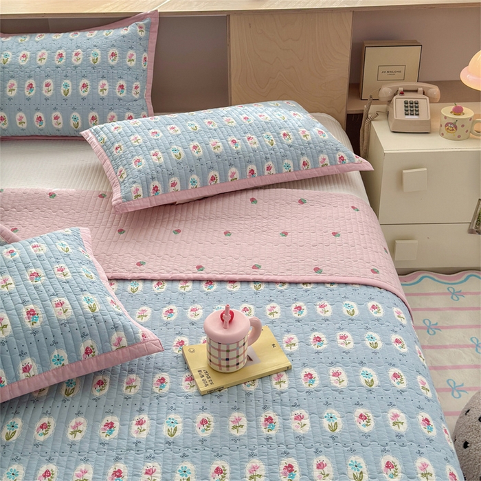 91家纺网 家纺一手货源 找家纺 美优兰 2025新款双面全棉水洗床盖花团锦簇