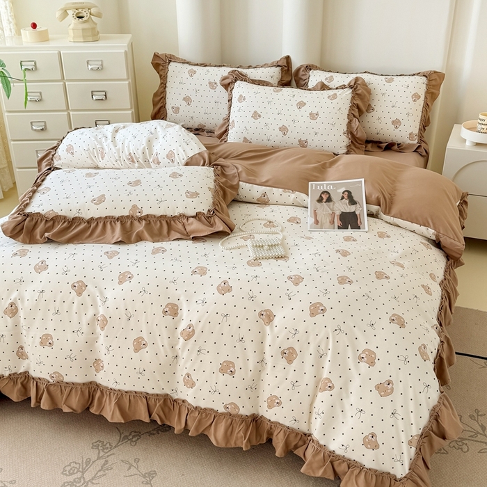 91家纺网 家纺一手货源 找家纺 金米诺 2025新款韩版有氧针织棉双层纱四件套 奇妙熊