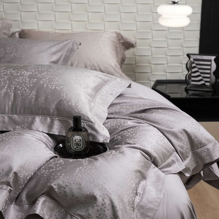 91家纺网 家纺一手货源 找家纺 榻尚家居 2025春夏新款长绒棉全棉纯棉贡缎提花手工立体埋绳工艺四件套 写意之美-高级灰