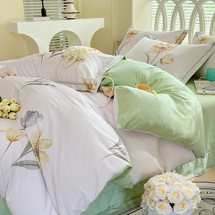 91家纺网 家纺一手货源 找家纺 梧桐树 2025新款100%全棉13372加厚印花四件套 A33春风里米白