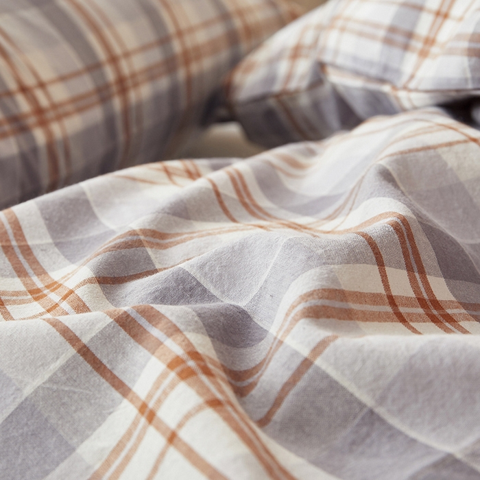 91家纺网 家纺一手货源 找家纺 水洗的故事 2025新款开学季色织水洗棉学生宿舍三件套 森屿灰